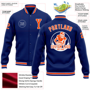 Custom Royal Orange-White Bomber Full-Snap Varsity Letterman Jacket