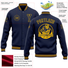 Load image into Gallery viewer, Custom Navy Gold Bomber Full-Snap Varsity Letterman Jacket
