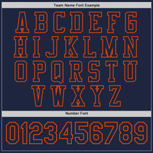 Load image into Gallery viewer, Custom Navy Orange Bomber Full-Snap Varsity Letterman Jacket
