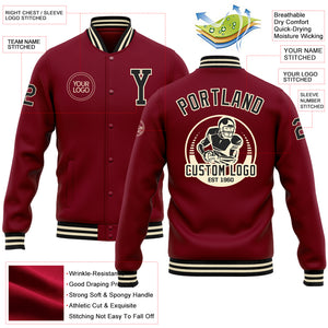 Custom Crimson Black-Cream Bomber Full-Snap Varsity Letterman Jacket