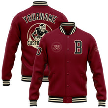 Load image into Gallery viewer, Custom Crimson Black-Cream Bomber Full-Snap Varsity Letterman Jacket
