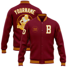 Load image into Gallery viewer, Custom Crimson White-Gold Bomber Full-Snap Varsity Letterman Jacket
