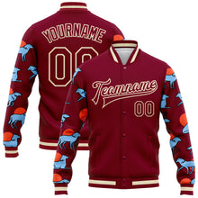 Load image into Gallery viewer, Custom Maroon Cream Wolves Hauling Jumping And Running 3D Pattern Design Bomber Full-Snap Varsity Letterman Jacket
