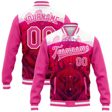 Load image into Gallery viewer, Custom Pink White Wolf With Dreamcatcher 3D Pattern Design Bomber Full-Snap Varsity Letterman Jacket
