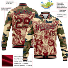 Load image into Gallery viewer, Custom Camo Crimson City Cream-Black Wolf 3D Pattern Design Bomber Full-Snap Varsity Letterman Salute To Service Jacket
