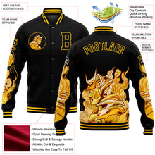 Load image into Gallery viewer, Custom Black Gold Courage Samurai 3D Pattern Design Bomber Full-Snap Varsity Letterman Jacket
