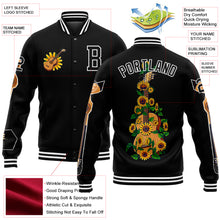 Load image into Gallery viewer, Custom Black White Guitar 3D Pattern Design Bomber Full-Snap Varsity Letterman Jacket
