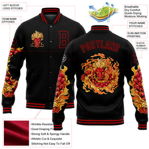 Custom Black Red Dragon 3D Pattern Design Bomber Full-Snap Varsity Letterman Jacket