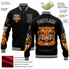 Load image into Gallery viewer, Custom Black White Tiger 3D Pattern Design Bomber Full-Snap Varsity Letterman Jacket
