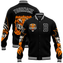 Load image into Gallery viewer, Custom Black White Tiger 3D Pattern Design Bomber Full-Snap Varsity Letterman Jacket
