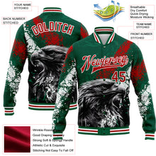 Load image into Gallery viewer, Custom Kelly Green Red-White Eagle Mexico 3D Bomber Full-Snap Varsity Letterman Jacket
