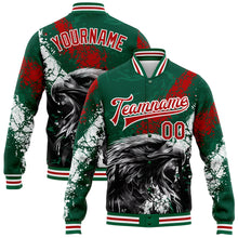 Load image into Gallery viewer, Custom Kelly Green Red-White Eagle Mexico 3D Bomber Full-Snap Varsity Letterman Jacket
