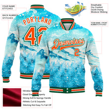 Load image into Gallery viewer, Custom Lakes Blue Orange-Kelly Green Watercolor Winter Snowy Landscape 3D Pattern Design Bomber Full-Snap Varsity Letterman Jacket
