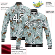 Load image into Gallery viewer, Custom Teal Black-White Winter Snowy Landscape With Deer 3D Pattern Design Bomber Full-Snap Varsity Letterman Jacket
