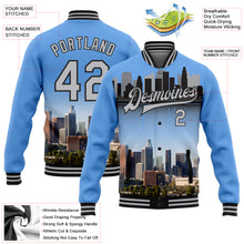 Load image into Gallery viewer, Custom Electric Blue Gray-Black Los Angeles California City Edition 3D Bomber Full-Snap Varsity Letterman Jacket
