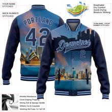 Load image into Gallery viewer, Custom Light Blue Navy Sydney Australia City Edition 3D Bomber Full-Snap Varsity Letterman Jacket
