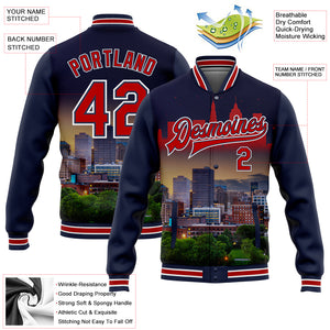 Custom Navy Red-White Cleveland Ohio City Edition 3D Bomber Full-Snap Varsity Letterman Jacket