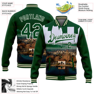 Custom Green White Lake Merritt Oakland California City Edition 3D Bomber Full-Snap Varsity Letterman Jacket