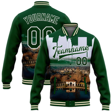 Custom Green White Lake Merritt Oakland California City Edition 3D Bomber Full-Snap Varsity Letterman Jacket