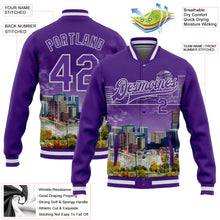 Load image into Gallery viewer, Custom Purple Gray Denver Colorado City Edition 3D Bomber Full-Snap Varsity Letterman Jacket
