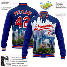 Load image into Gallery viewer, Custom Royal Red-White Philadelphia Pennsylvania City Edition 3D Bomber Full-Snap Varsity Letterman Jacket
