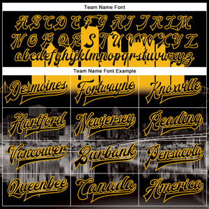 Custom Black Gold Pittsburgh Pennsylvania City Edition 3D Bomber Full-Snap Varsity Letterman Jacket
