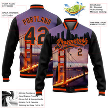 Load image into Gallery viewer, Custom Black Orange The Golden Gate Bridge San Francisco California City Edition 3D Bomber Full-Snap Varsity Letterman Jacket
