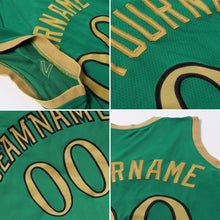 Load image into Gallery viewer, Custom Kelly Green Old Gold-Black Authentic Throwback Basketball Jersey
