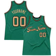 Load image into Gallery viewer, Custom Kelly Green Old Gold-Black Authentic Throwback Basketball Jersey
