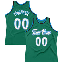 Load image into Gallery viewer, Custom Kelly Green White-Blue Authentic Throwback Basketball Jersey
