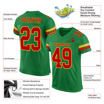 Custom Grass Green Red-Gold Mesh Authentic Football Jersey