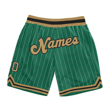 Load image into Gallery viewer, Custom Kelly Green White Pinstripe Old Gold-Black Authentic Basketball Shorts
