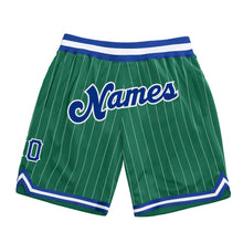 Load image into Gallery viewer, Custom Kelly Green White Pinstripe Royal-White Authentic Basketball Shorts
