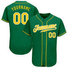 Load image into Gallery viewer, Custom Kelly Green Gold-White Authentic Baseball Jersey
