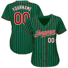 Load image into Gallery viewer, Custom Kelly Green White Pinstripe Red-White Authentic Baseball Jersey
