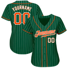 Load image into Gallery viewer, Custom Kelly Green White Pinstripe Orange-White Authentic Baseball Jersey
