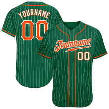 Load image into Gallery viewer, Custom Kelly Green White Pinstripe Orange-White Authentic Baseball Jersey
