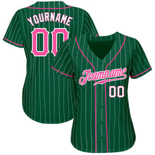 Load image into Gallery viewer, Custom Kelly Green White Pinstripe Pink-White Authentic Baseball Jersey
