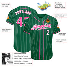 Load image into Gallery viewer, Custom Kelly Green White Pinstripe Pink-White Authentic Baseball Jersey
