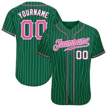 Load image into Gallery viewer, Custom Kelly Green White Pinstripe Pink-White Authentic Baseball Jersey
