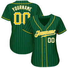 Load image into Gallery viewer, Custom Kelly Green Gold Pinstripe Gold-White Authentic Baseball Jersey
