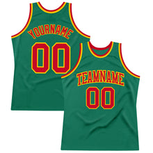 Load image into Gallery viewer, Custom Kelly Green Red-Gold Authentic Throwback Basketball Jersey
