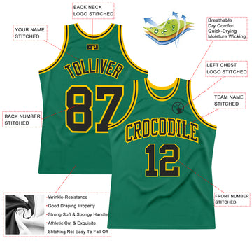 Custom Kelly Green Black-Gold Authentic Throwback Basketball Jersey