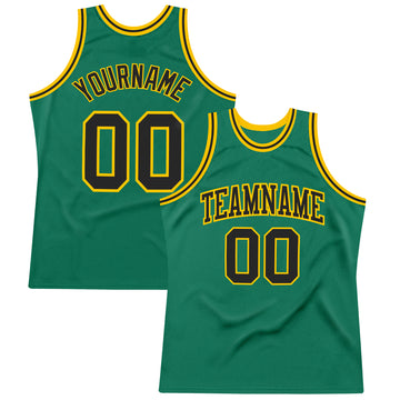 Custom Kelly Green Black-Gold Authentic Throwback Basketball Jersey