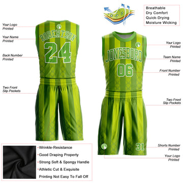 Custom Kelly Green Neon Green-White Round Neck Sublimation Basketball Suit Jersey