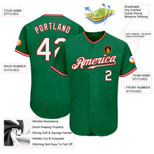 Load image into Gallery viewer, Custom Kelly Green White-Red Authentic Baseball Jersey
