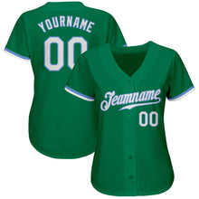 Load image into Gallery viewer, Custom Kelly Green White-Light Blue Authentic Baseball Jersey
