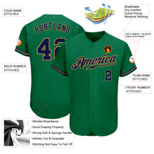 Load image into Gallery viewer, Custom Kelly Green Navy-Old Gold Authentic Baseball Jersey
