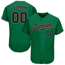 Load image into Gallery viewer, Custom Kelly Green Navy-Old Gold Authentic Baseball Jersey

