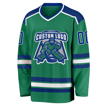 Custom Kelly Green Royal-White Hockey Jersey